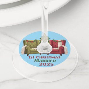 Cozy Chairs 1st Christmas Married 2025 Newlywed Wine Glass Tag