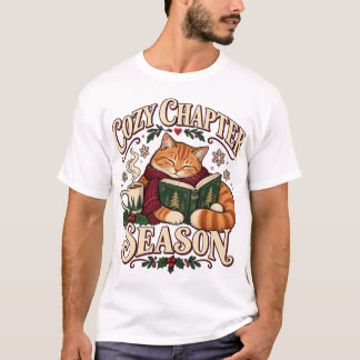 Cozy Chapter Season Christmas Reading Cat T-Shirt
