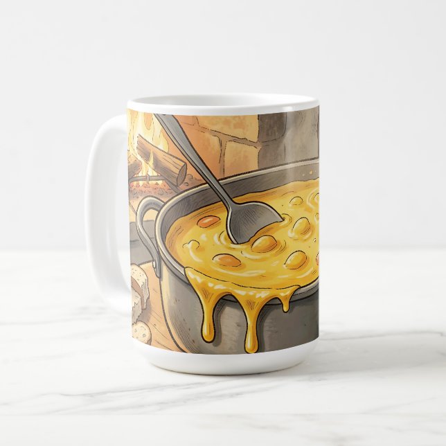Cozy Cheese Fondue Fireplace Coffee Mug (Front Left)