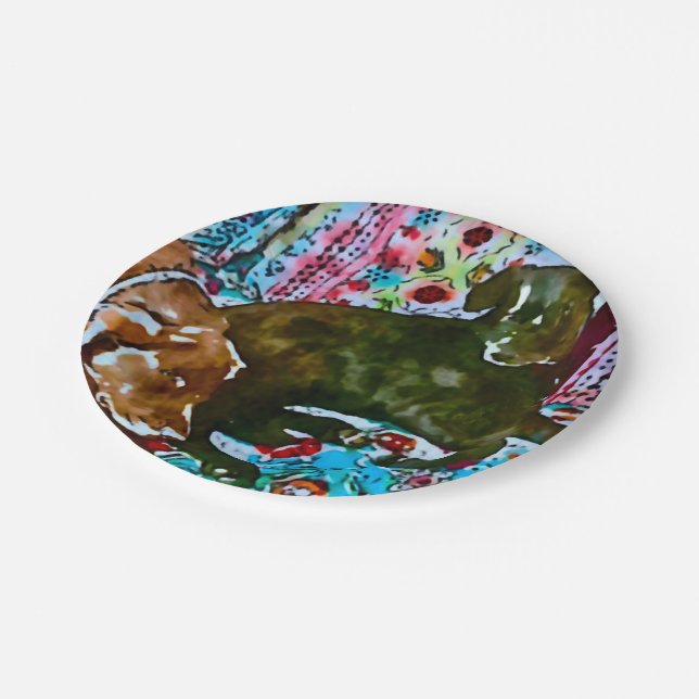 cozy chocolate lab black lab paper plate (Angled)