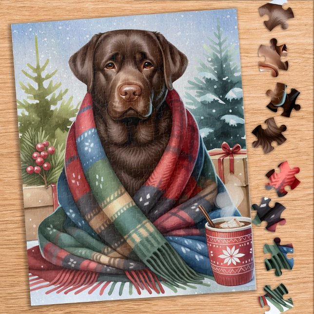 Cozy Chocolate Labrador Retriever Dog Christmas Jigsaw Puzzle (Creator Uploaded)