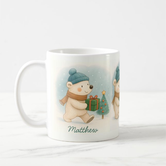 Cozy Christmas Animals Personalizable Coffee Mug (Left)