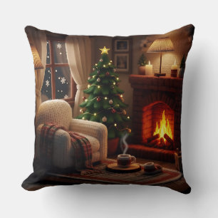 Cozy Christmas atmosphere, in a knitted style Throw Pillow