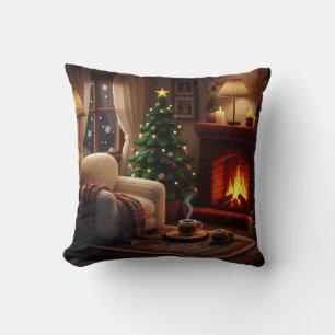 Cozy Christmas atmosphere, in a knitted style Throw Pillow