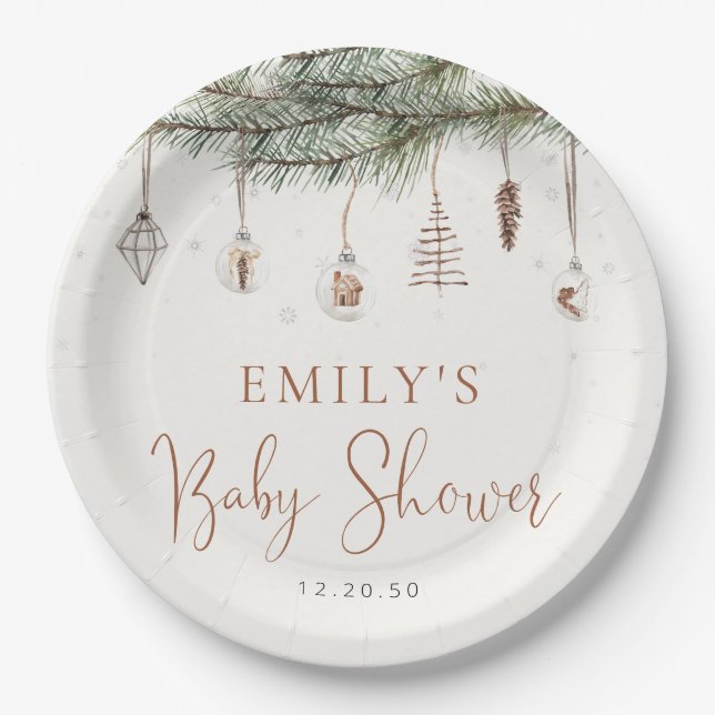 Cozy Christmas Baby Shower Paper Plates (Front)