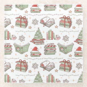 Cozy Christmas Book Lover  Glass Coaster