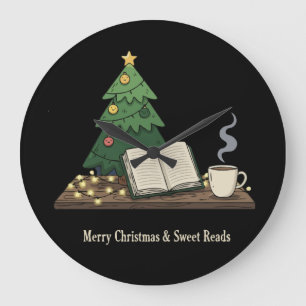 Cozy Christmas Book Lover Sweet Reads Holiday Large Clock