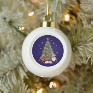 Cozy Christmas Book Tree for Readers & Bookworms Ceramic Ball Christmas Ornament