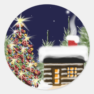 Cozy Christmas Cabin Classic Round Sticker