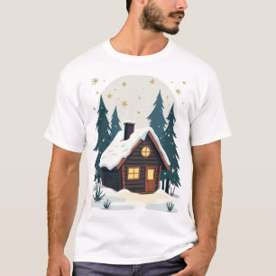 Cozy Christmas Cabin in Snowy Winter T-Shirt