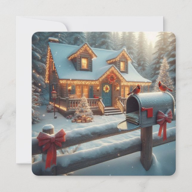 Cozy Christmas Cabin Winter Wonderland Holiday Card (Front)