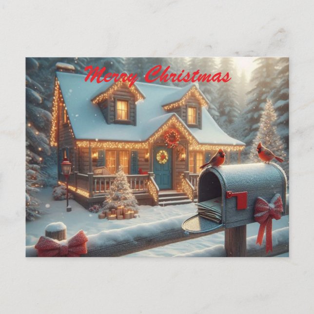 Cozy Christmas Cabin Winter Wonderland Holiday Postcard (Front)