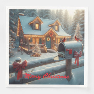 Cozy Christmas Cabin Winter Wonderland Napkin