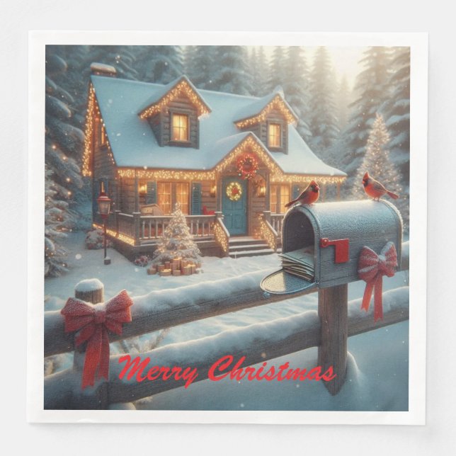 Cozy Christmas Cabin Winter Wonderland Napkin (Front)