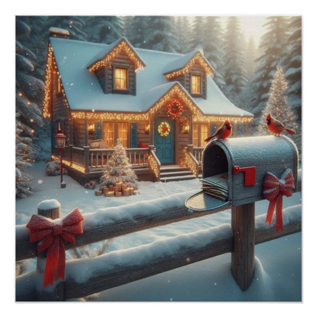 Cozy Christmas Cabin Winter Wonderland Poster (Front)