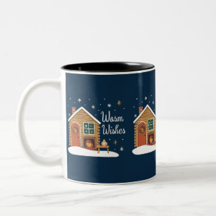 "Cozy Christmas Cabin with Warm Wishes" Two-Tone Coffee Mug