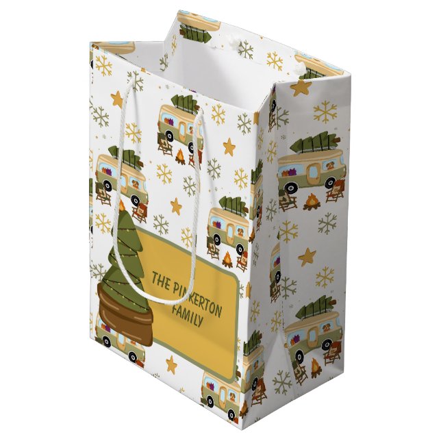 Cozy Christmas Camper Medium Gift Bag (Front Angled)