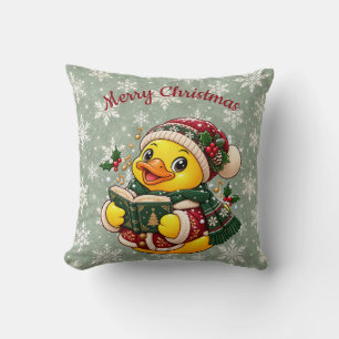Cozy Christmas Caroler Rubber Duck Decor Throw Pillow