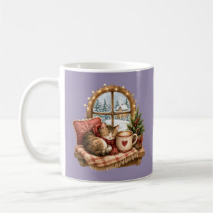 Cozy Christmas Cat Snowy Window Coffee Mug