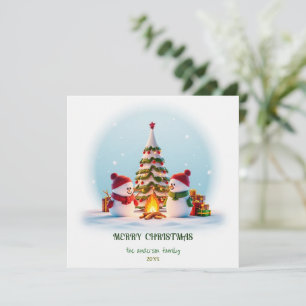 Cozy Christmas Cheer, Snowman & Tree Holiday Card