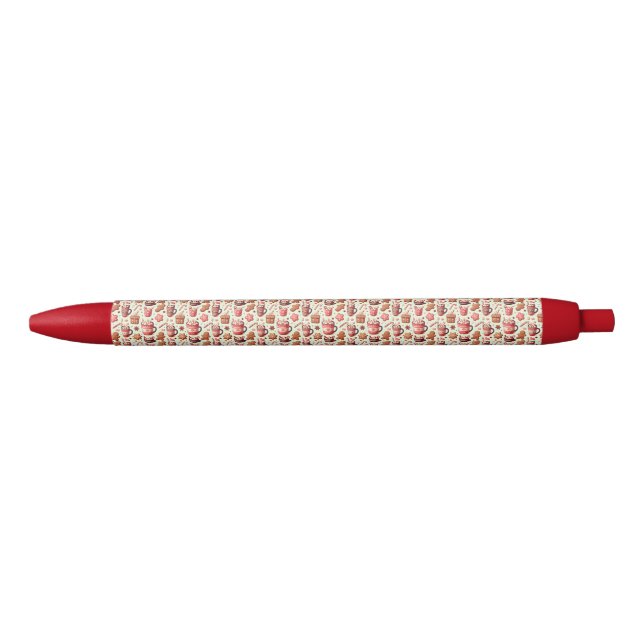 Cozy Christmas Cocoa and Gingerbread Pattern Black Ink Pen (Front)