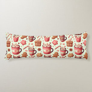 Cozy Christmas Cocoa and Gingerbread Pattern Body Pillow