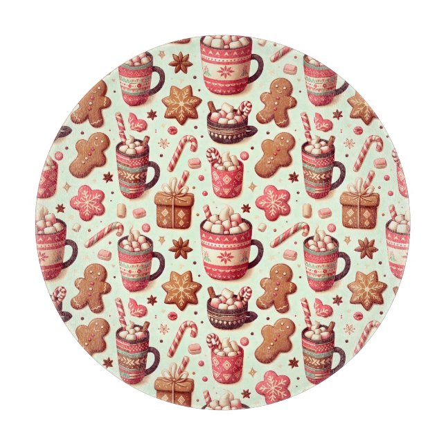Cozy Christmas Cocoa and Gingerbread Pattern Cutting Board (Front)