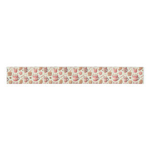 Cozy Christmas Cocoa and Gingerbread Pattern Grosgrain Ribbon