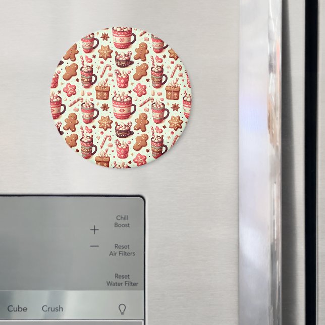 Cozy Christmas Cocoa and Gingerbread Pattern Magnet (In Situ (Fridge))