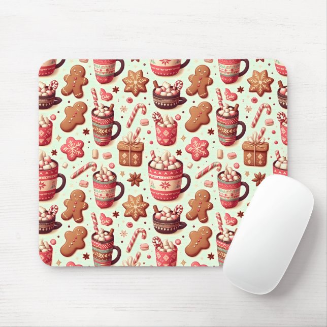 Cozy Christmas Cocoa and Gingerbread Pattern Mouse Pad (With Mouse)