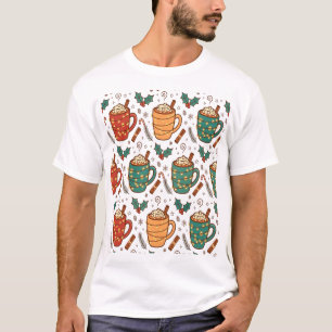 Cozy Christmas Coffee Mugs Pattern T-Shirt