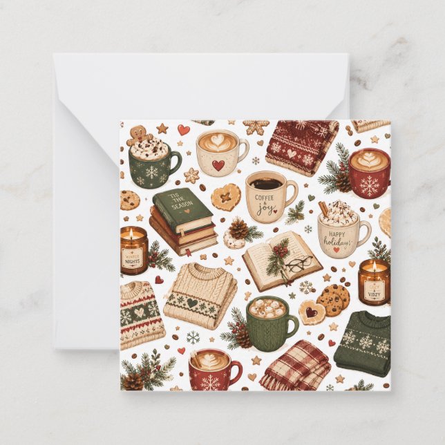 Cozy Christmas Coffee Winter Pattern  Card (Front)