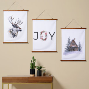 Cozy Christmas Collection   Set of 3 Holiday Print Hanging Tapestry
