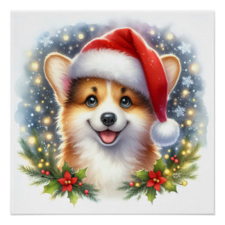 Cozy Christmas corgi Festive Holiday Wall Art