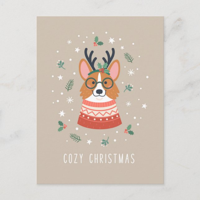 Cozy Christmas Corgi Holiday Postcard (Front)