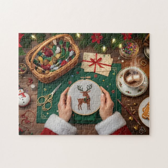 Cozy Christmas Craft Holiday Reindeer Stitching  Jigsaw Puzzle (Horizontal)