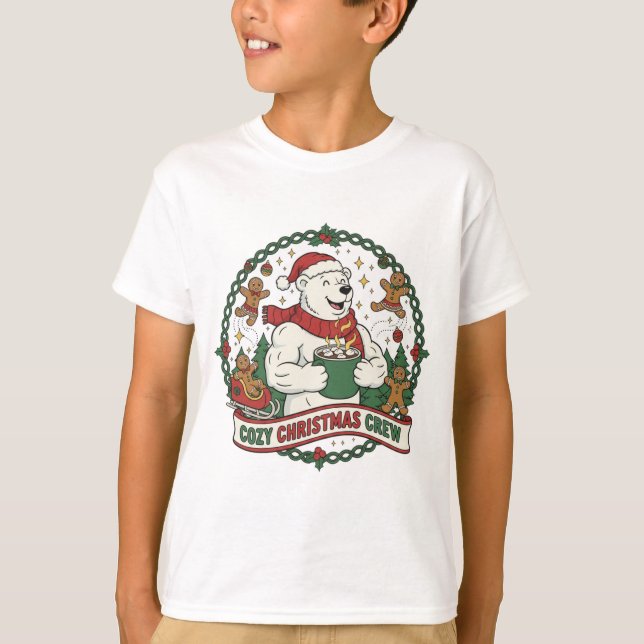 Cozy Christmas Crew – Cute Polar Bear & Gingerbrea T-Shirt (Front)