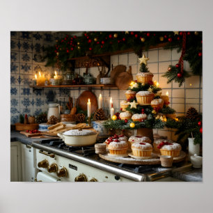 Cozy Christmas Cupcake Tree Kitchen Art Poster