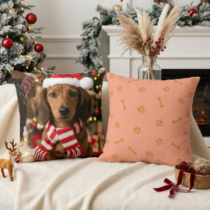 Cozy Christmas Dachshund Paw Print Holiday  Throw Pillow