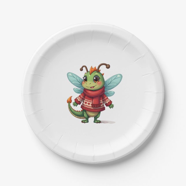 Cozy Christmas Dragonfly Paper Plate (Front)