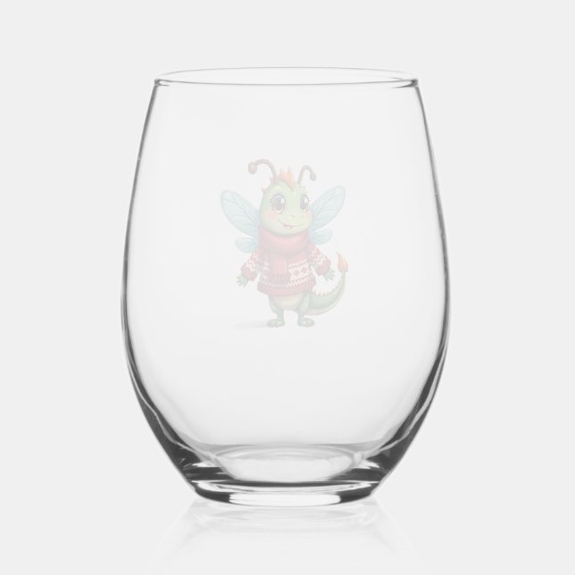 Cozy Christmas Dragonfly Stemless Wine Glass (Front)