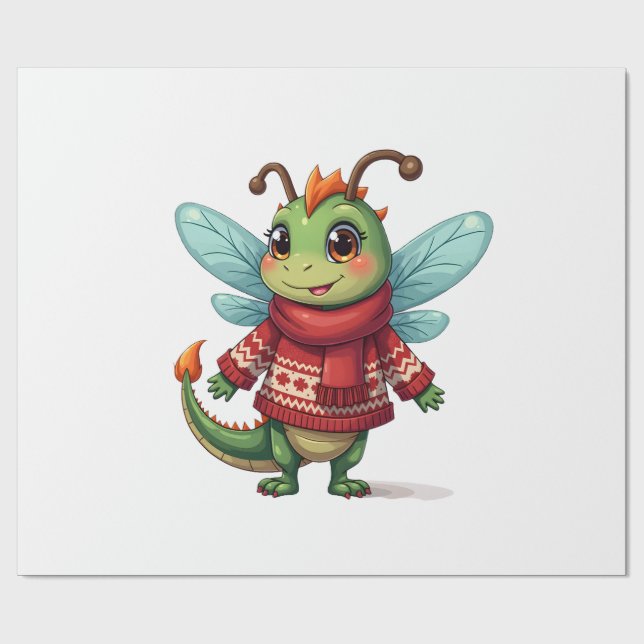 Cozy Christmas Dragonfly Wrapping Paper (Flat)