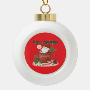 Cozy Christmas Elf in a Hot Cocoa Mug Ceramic Ball Christmas Ornament