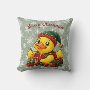 Cozy Christmas Elf Rubber Duck Holiday Decor Throw Pillow