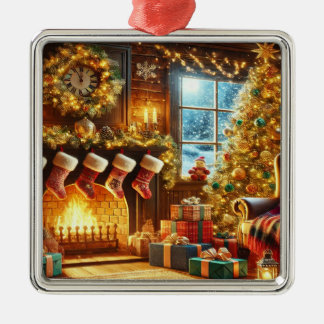 Cozy Christmas Eve Metal Ornament