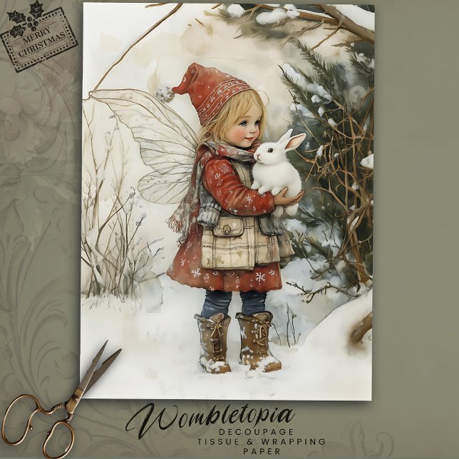Cozy Christmas Fairy with Snowy Woodland Bunny Tissue Paper (Creator Uploaded)