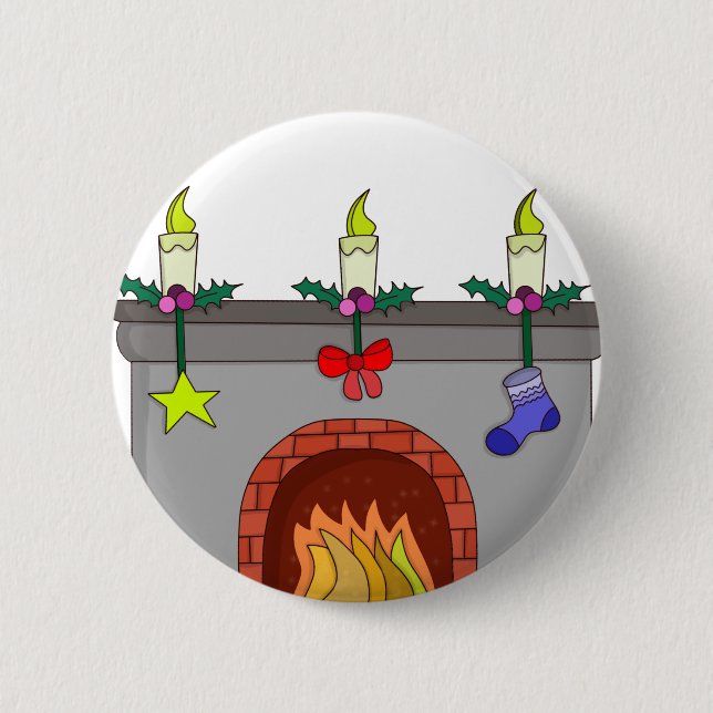 Cozy Christmas Fireplace 2 Inch Round Button (Front)