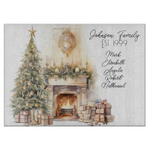 Cozy Christmas Fireplace Cutting Board