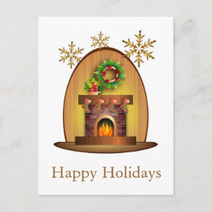 Cozy Christmas Fireplace Holiday Postcard