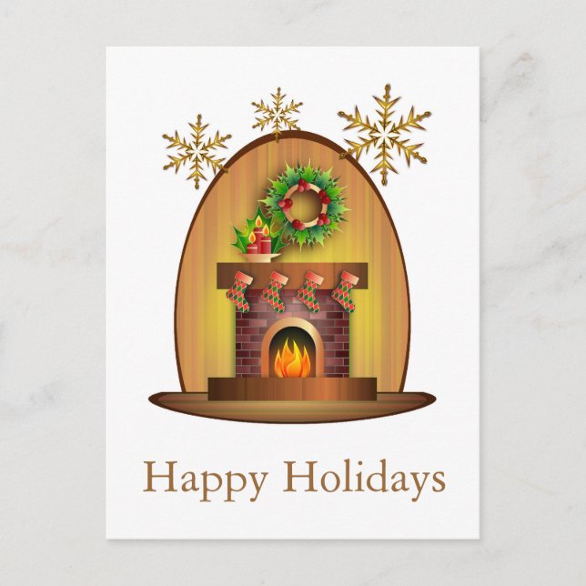 Cozy Christmas Fireplace Holiday Postcard (Front)